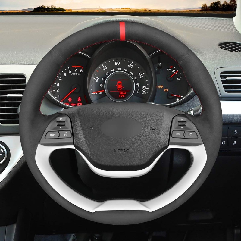 Loncky Auto Custom Fit OEM Black Suede Steering Wheel Covers for Kia
